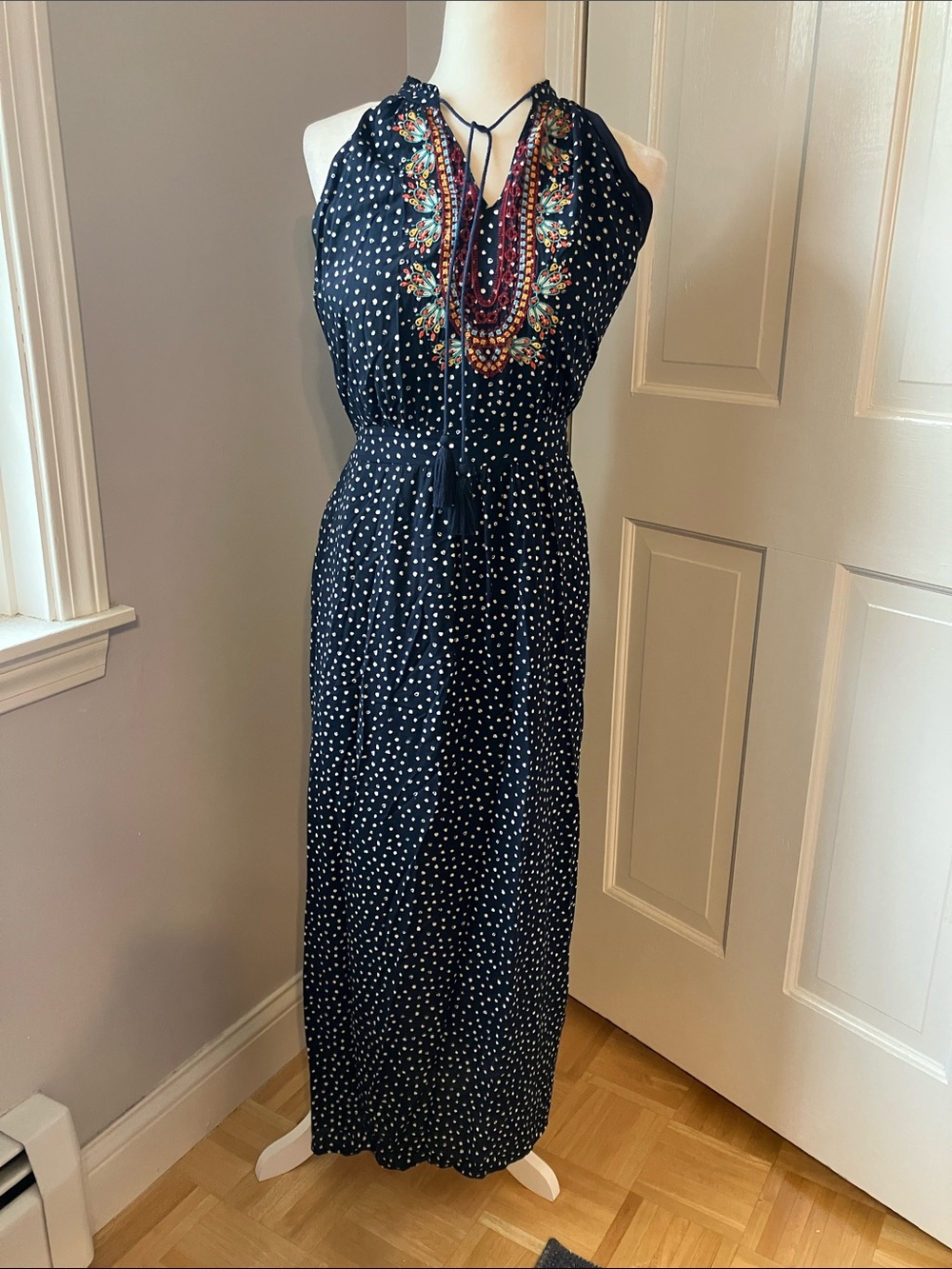 THML Bohemian tassel tie elastic waist straight skirt maxi dress MP EUC